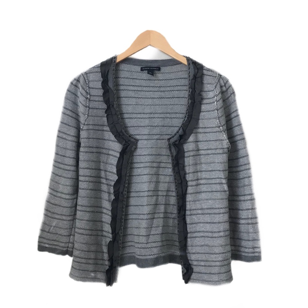 🍌 Banana Republic Gray Striped Beaded Cardigan